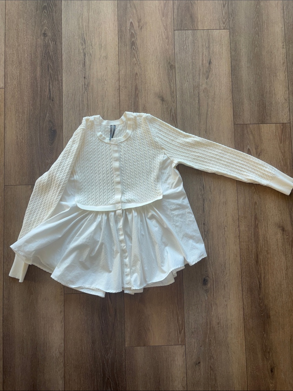 Anthropologie White Knit-and-Woven Peplum Button-Up Blouse